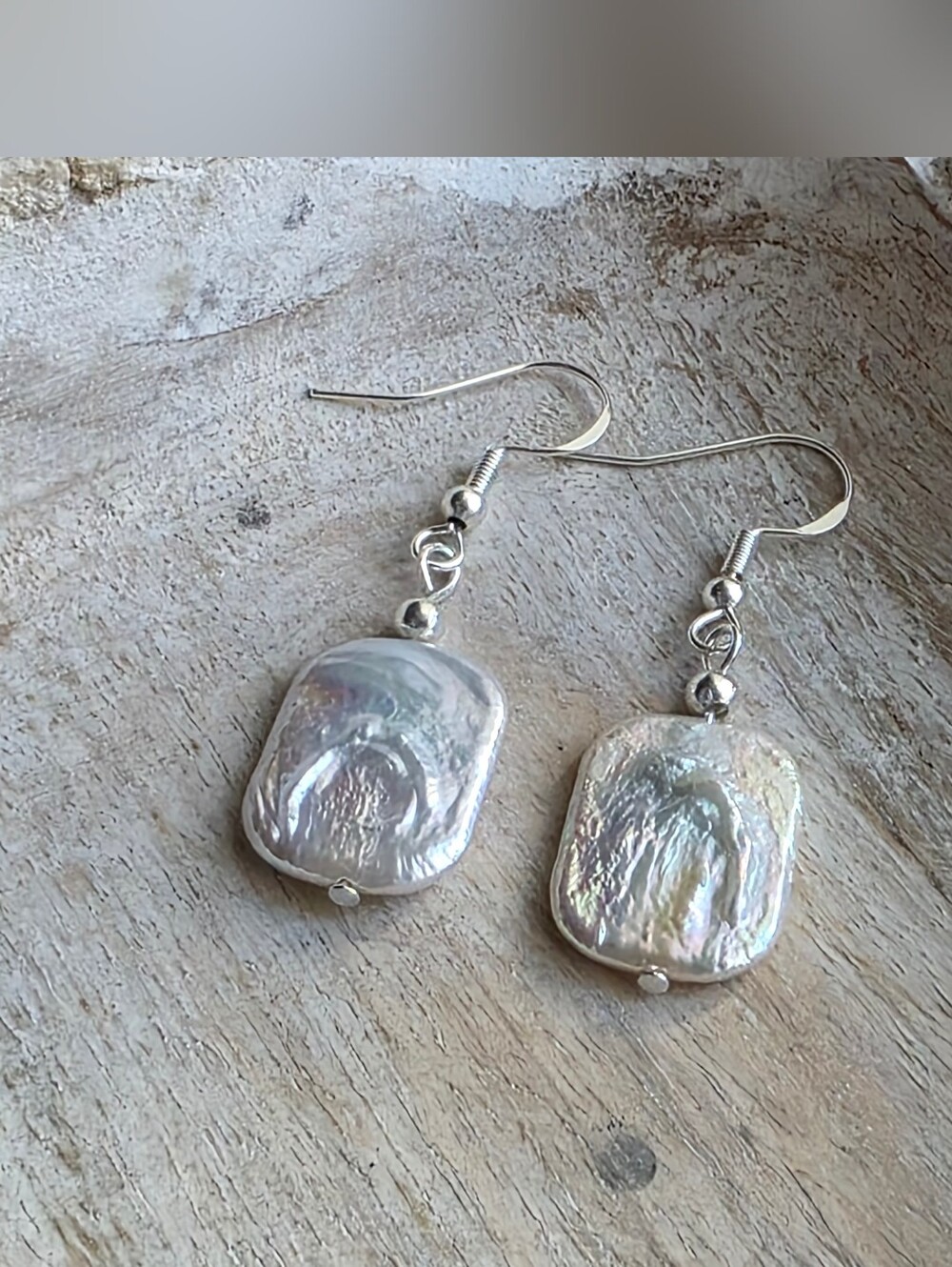 Freshwater Pearl Drop Earrings - Iridescent White | Silver Earrings | NWOT